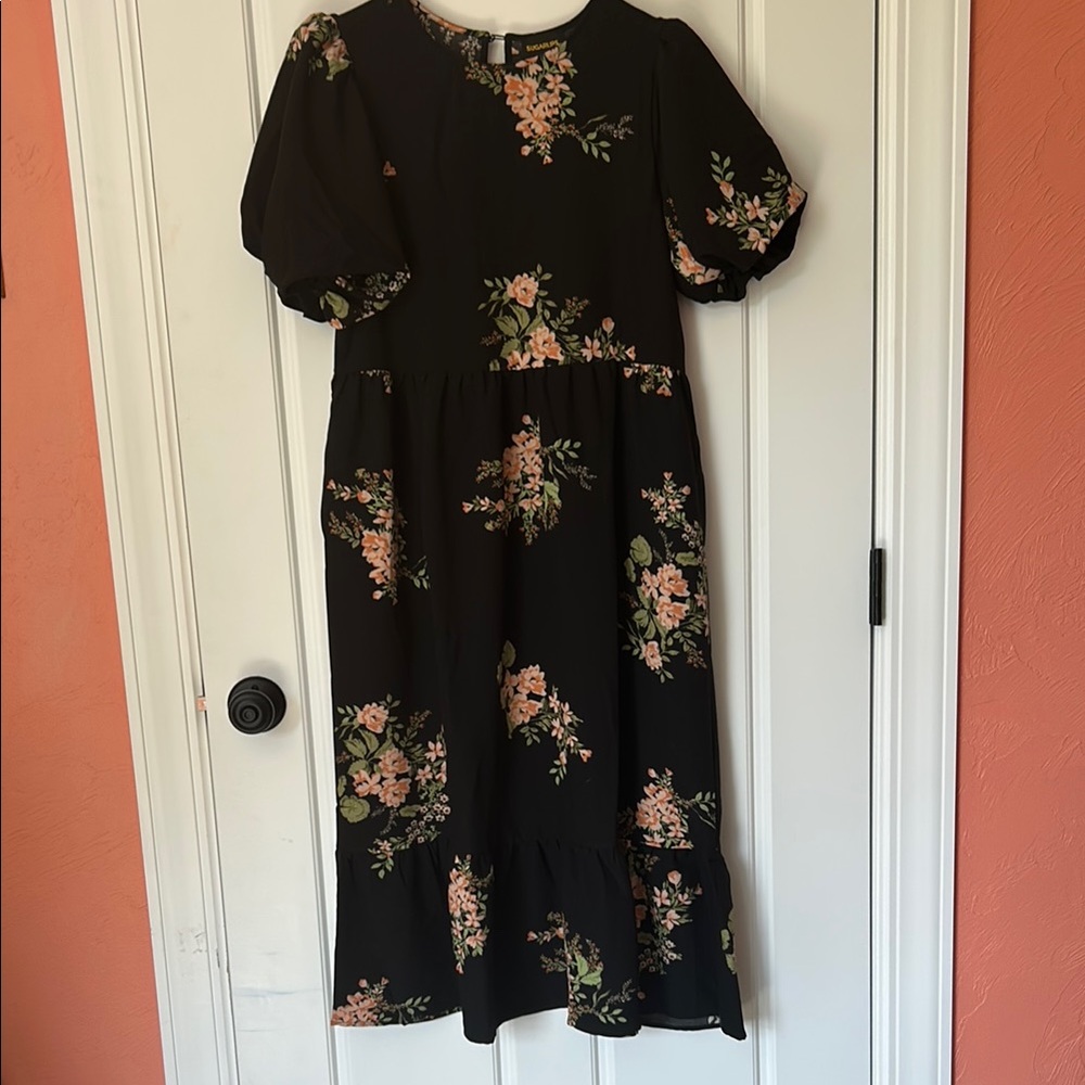 Sugarlips Black Floral Midi Dress